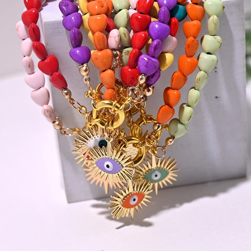 Heart Choker Necklace with Colorful Beads | Bohemian Eye Pendant Set for Women lifestyle view