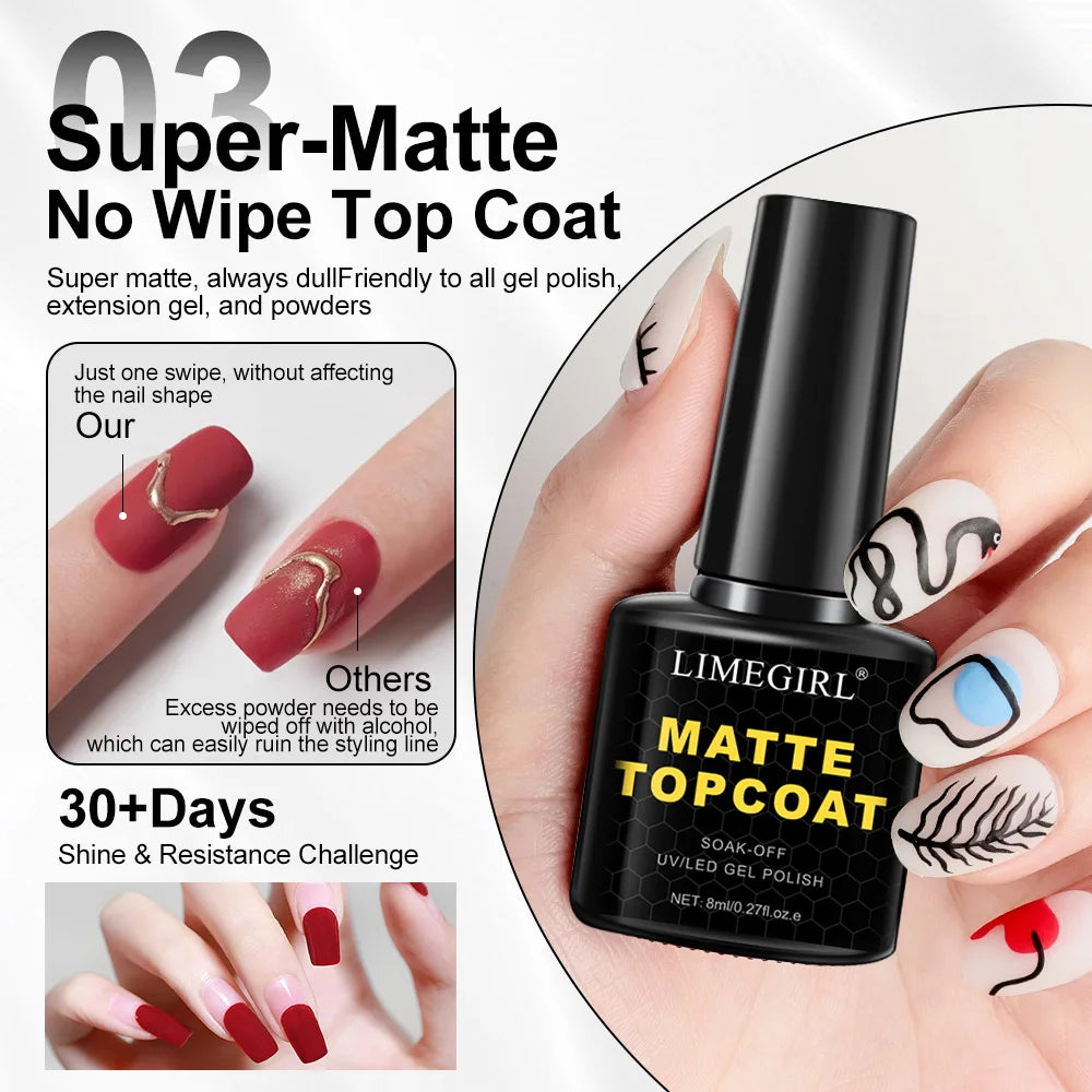 LIMEGIRL 8ml Soak Off Matte Top Base Coat for Nails UV Gel Polish Semi Permanent Func lifestyle view