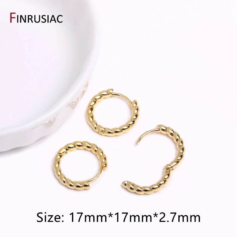 Gold Plated Brass Simple Hoop Earrings High Quality Women Earrings, Inlaid Zircon T additional angle