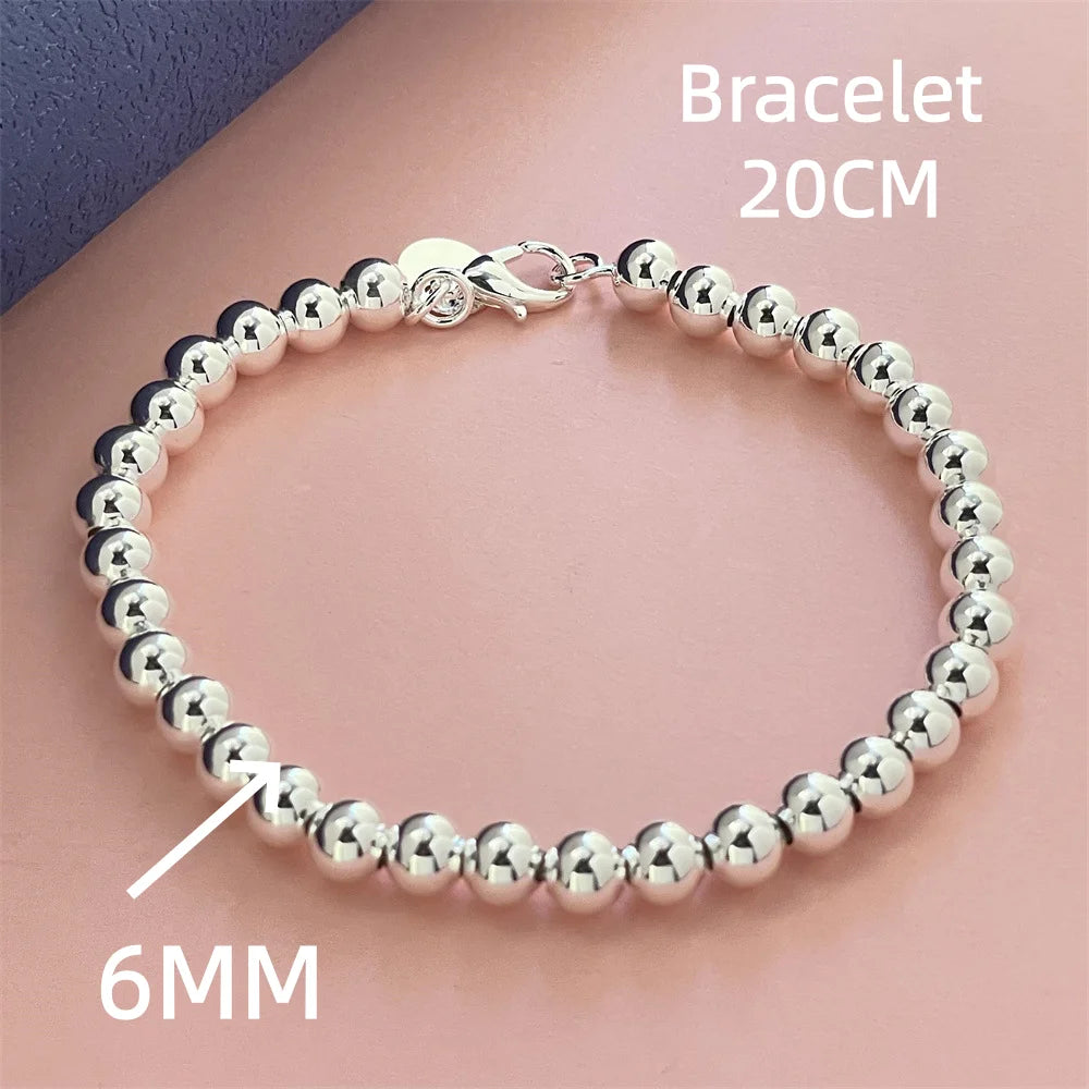 925 Sterling Silver Round Bead Chain Necklace 4/6/8mm Smooth Ball Beads 40-60CM Cho additional angle