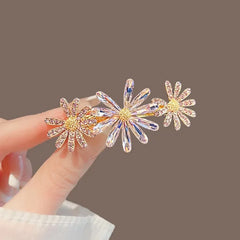 Korean Style Crystal Daisy Flower Hair Clip Spring Clip High-end Women's Back of Head Half-tied Hairpin Alloy Hair Accessories