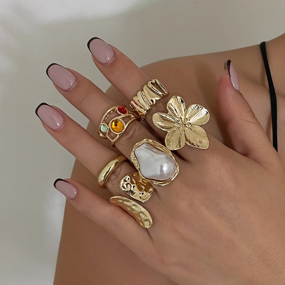 Ingemark 2025 New Irregular Exaggerated Metal Flower Open Rings Women Elegant Baroque alternate view