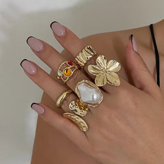 Ingemark 2025 New Irregular Exaggerated Metal Flower Open Rings Women Elegant Baroque alternate view