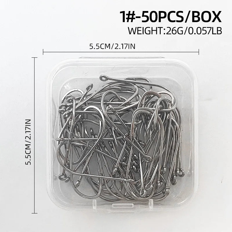 ShareShark 50pcs/box 92247 High Carbon Steel Fish Hook Long Handle with Barbed Curved alternate view