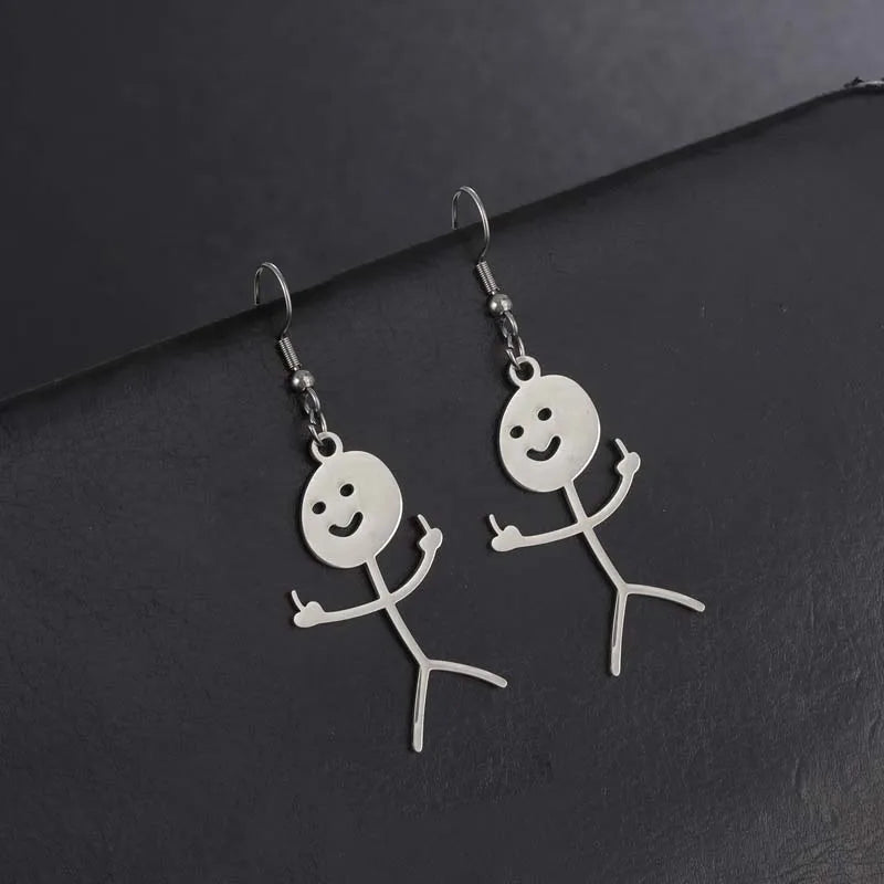 Funny Doodle Drop Earrings For Women Punk Hip Hop Metal Hand Gesture
