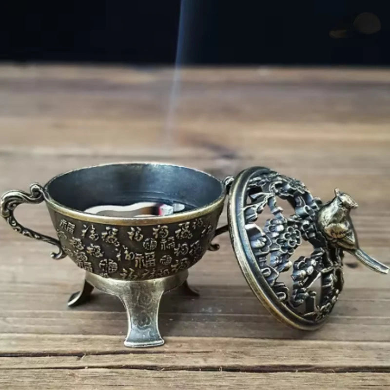 Magpie Lotus Incense Burner | Metal Incense Holder with Handle for Yoga Meditation detail view