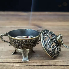 Magpie Lotus Incense Burner | Metal Incense Holder with Handle for Yoga Meditation detail view