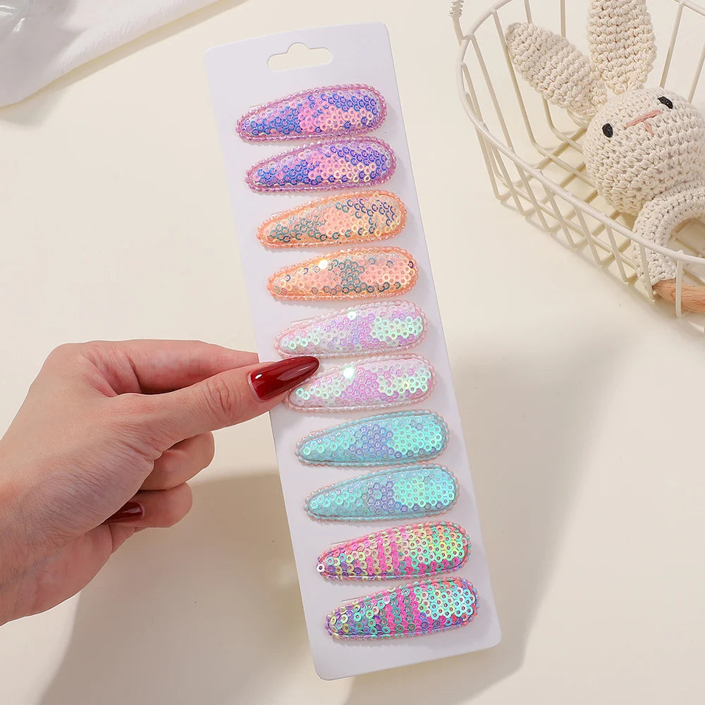 10Pcs/Lot Fresh Print Cotton Alloy Hair Clips for Kids Fabric Plaid BB Hairpins Gir additional angle