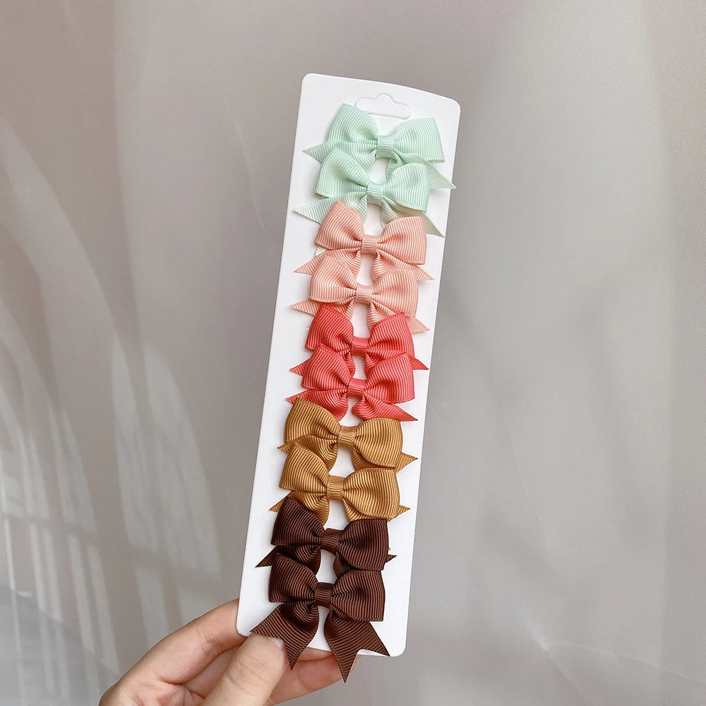 10Pcs/Set Solid Color Kids Bows Hair Clips for Baby Girls Handmade Ribbon Bowknot Hairpi detail view