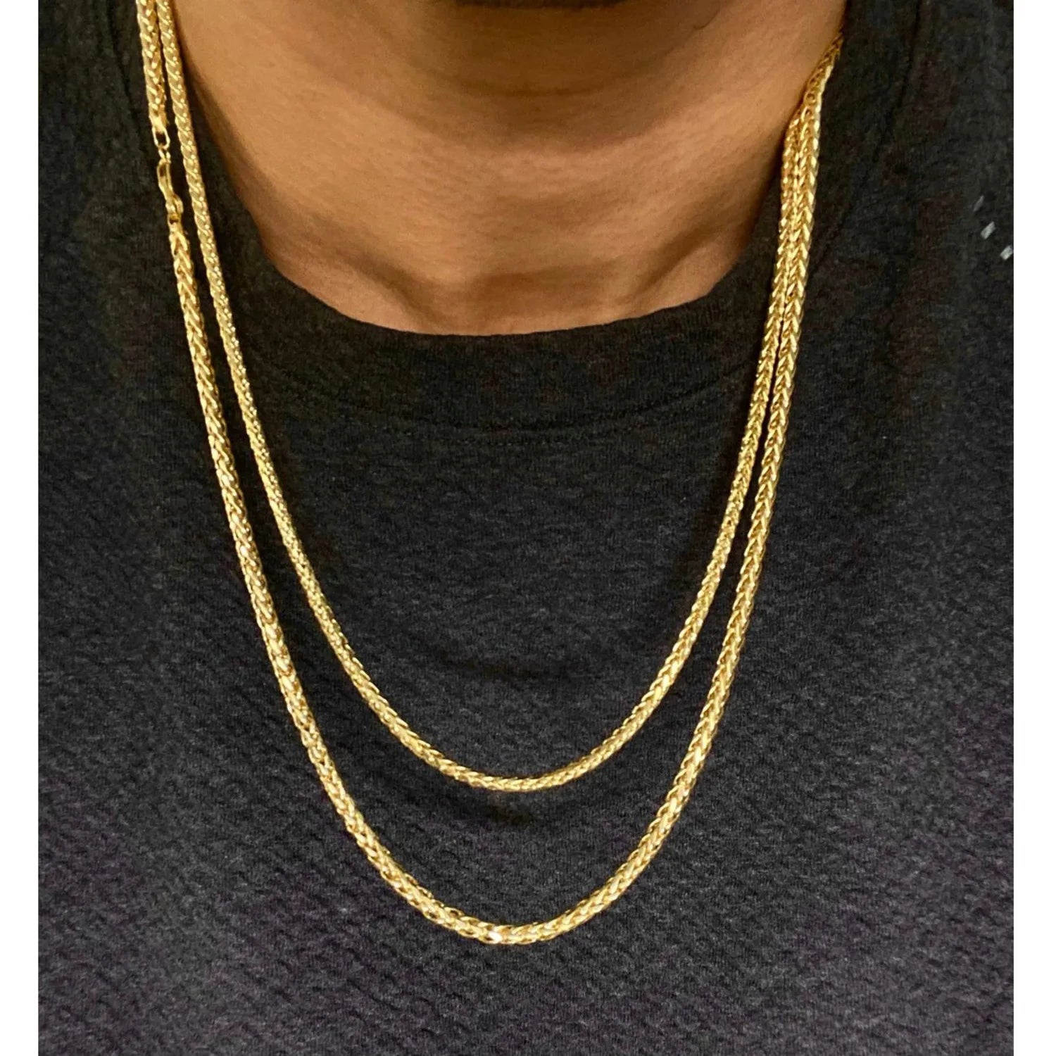 Men's Franco Chain Necklace | 3MM Thick Stainless Steel Gold Necklace detail view