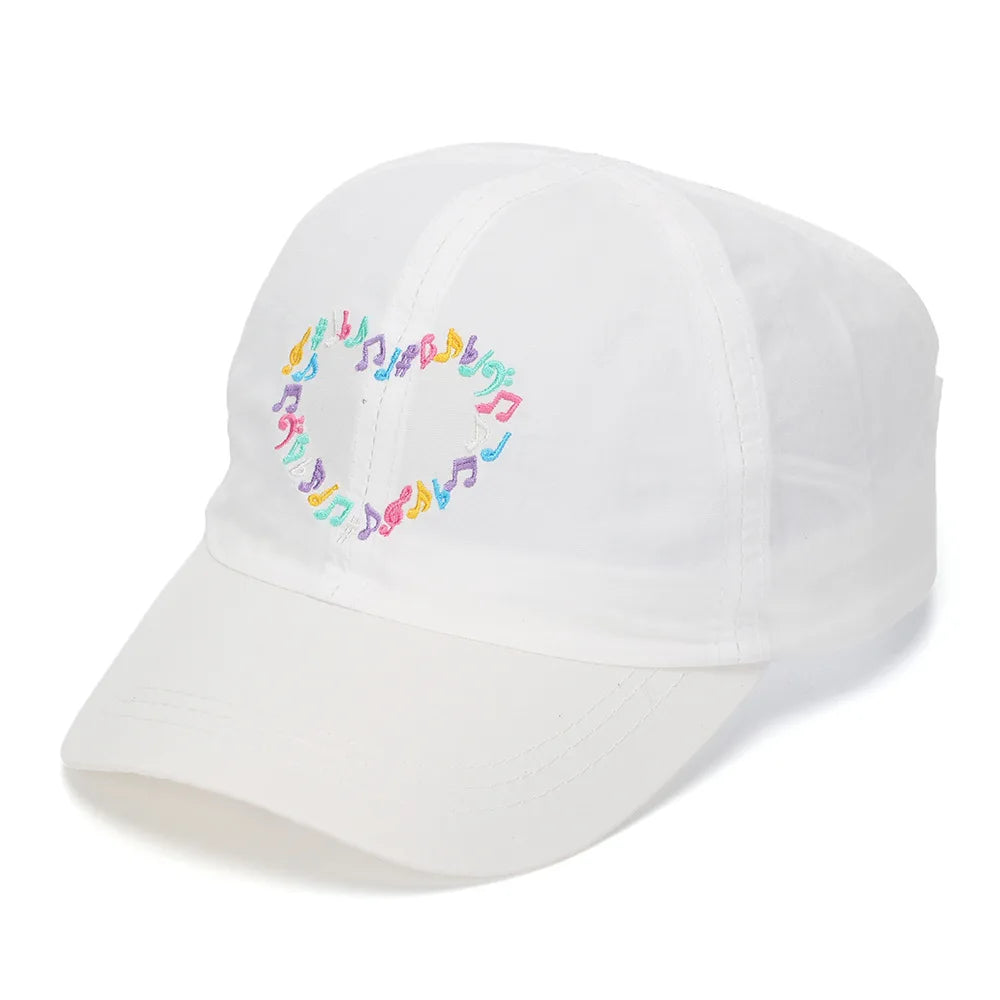Embroidery Heart Children Baseball Cap for Girls | Ponytail Friendly Sun Hat close-up view