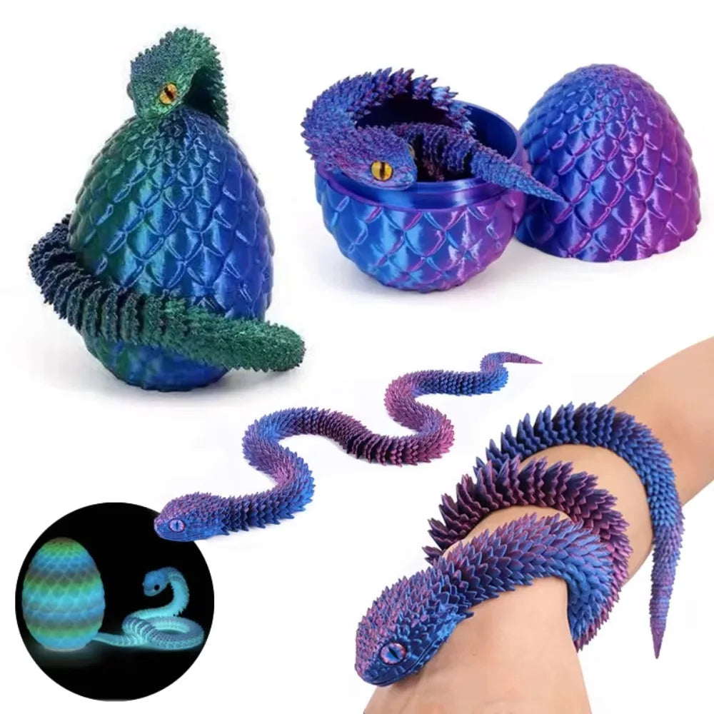 3D Printed Snake with Egg Joint Mobility Simulate Snake Ornament Desktop Home Animal Decoration Kids