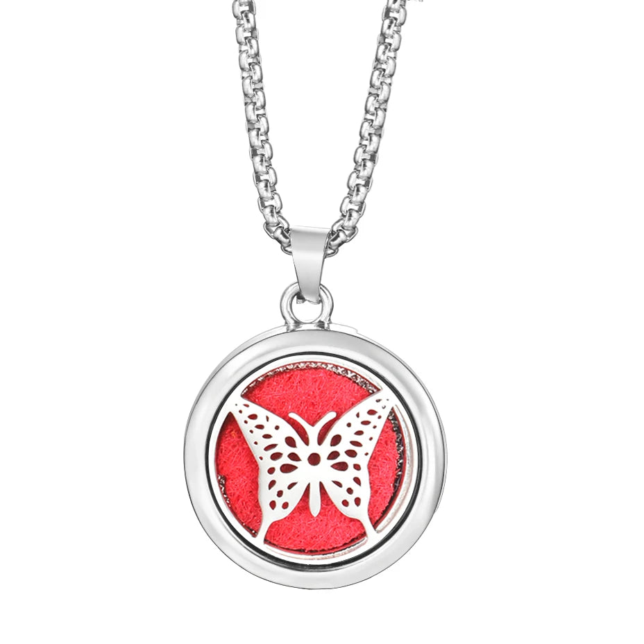 20mm Pattern Insert Perfume Pad Locket Necklace | Stainless Steel Aromatherapy Pendan alternate view