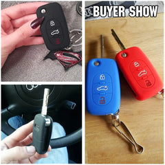 XUKEY Silicone Car Key Fob Cover Case | 3 Button Flip Remote Holder for Audi A2 A3 S3 A4 detail view