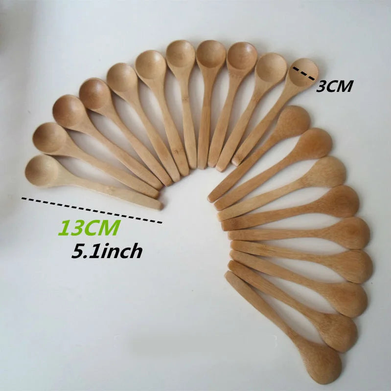 10 Piece Wooden Honey Spoon Set | Eco Friendly Bamboo Kitchen Condiment Scoop close-up view