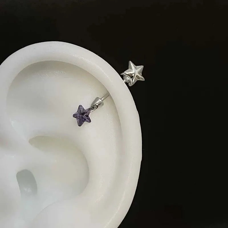 Stainless Steel Crystal Cat Claw Ear Bone Nail for Women Sweet Cute Shiny Zircon Heart close-up view