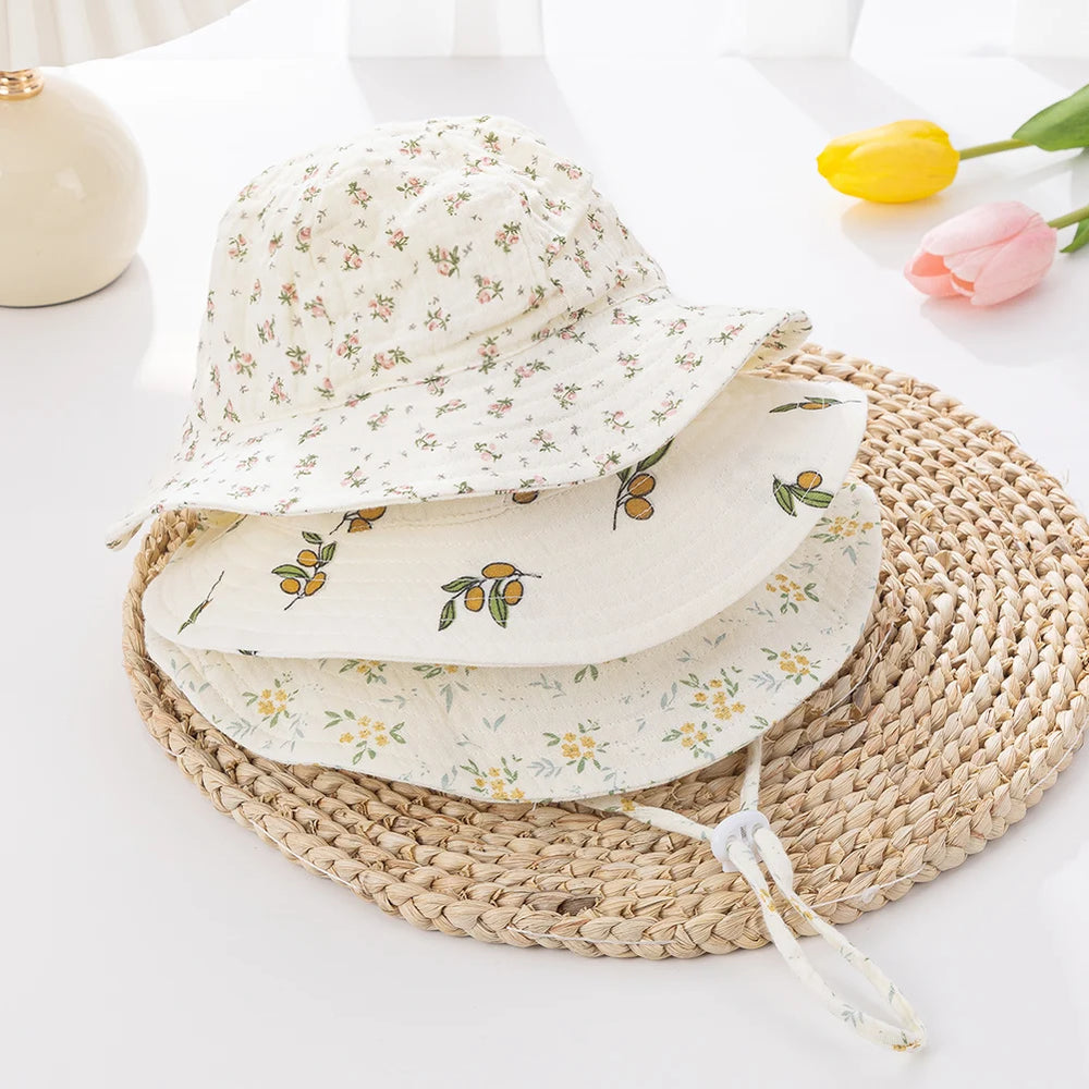 Baby Cotton Bucket Hat | Unisex Sun Protection Hat for Infants 3-12 Months close-up view