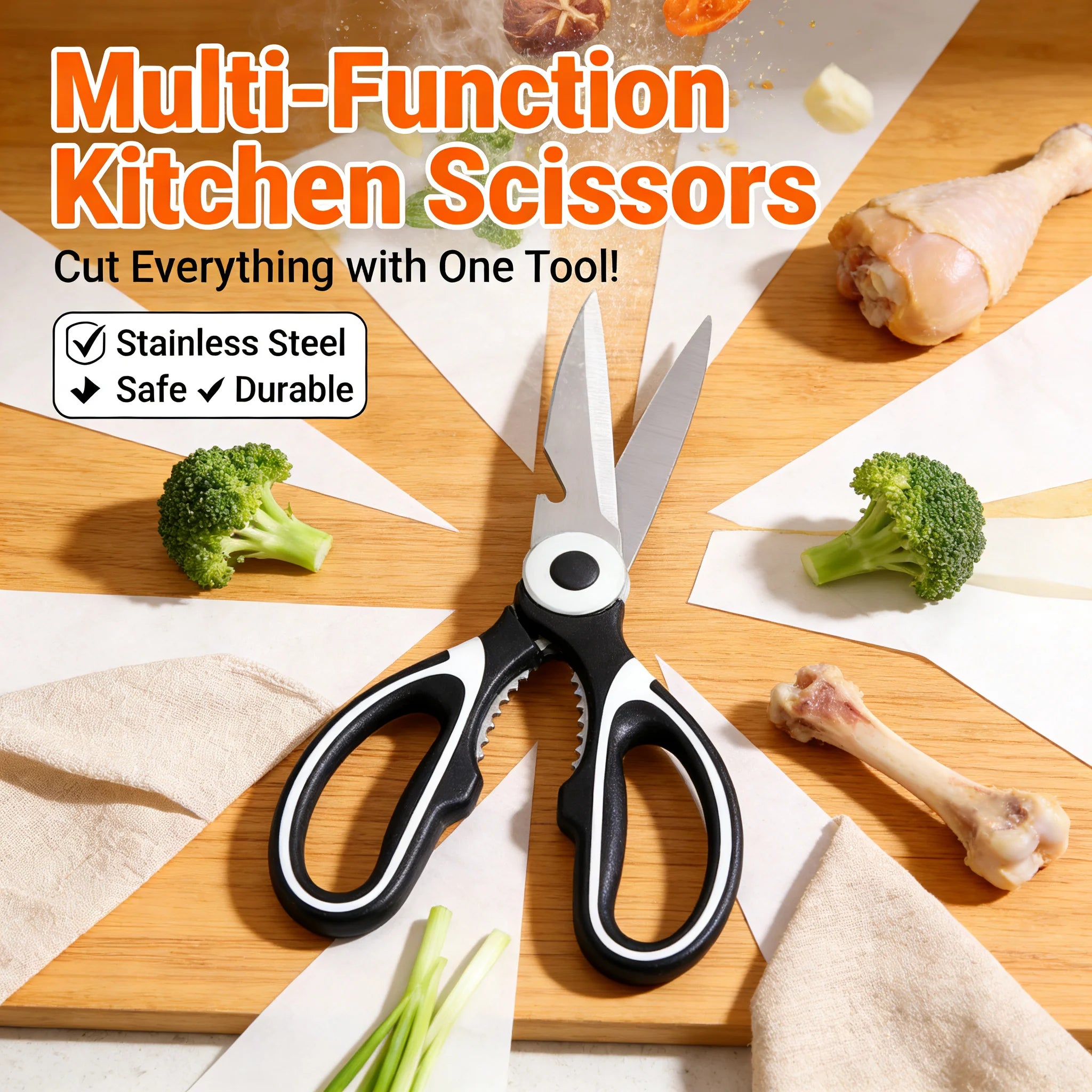 All In One Multipurpose Kitchen Scissors Heavy Duty Sharp Ergonomic Shears for Cooking Craft Office