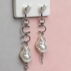 Korean Fashion Irregular Pearl Rivet Earrings for Female Punk Charm Aesthetic Geometri close-up view