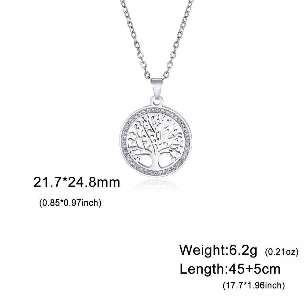 Skyrim Tree of Life Necklace for Women Stainless Steel Gold Color Clear Zircon Round Pen detail view