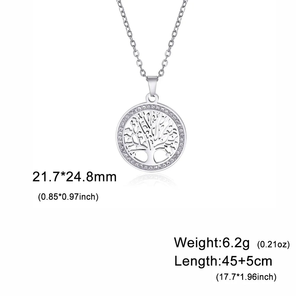 Skyrim Tree of Life Necklace for Women Stainless Steel Gold Color Clear Zircon Round Pen detail view