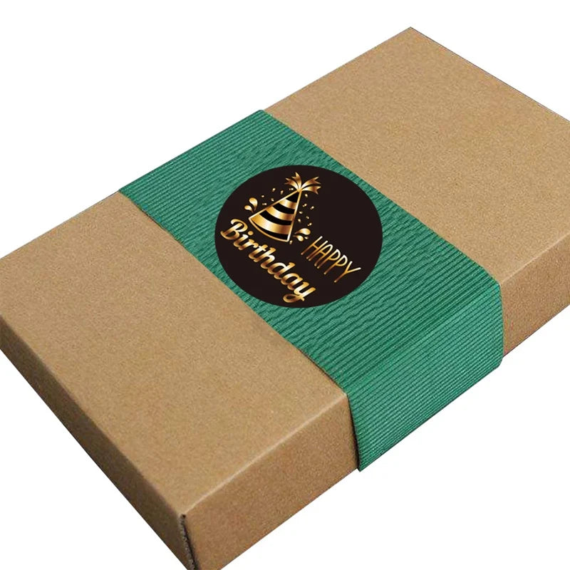 100-500pcs Black Gold Happy Birthday Stickers | Round Party Stickers for Gift Bags additional angle