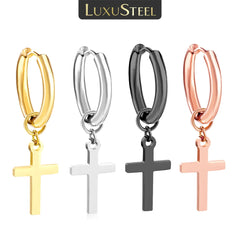LUXUSTEEL Trendy Cross Women's Stainless Steel Hoop Earrings Colorful Metal Stud Drop Earrings Fashionable Jewelry Gift