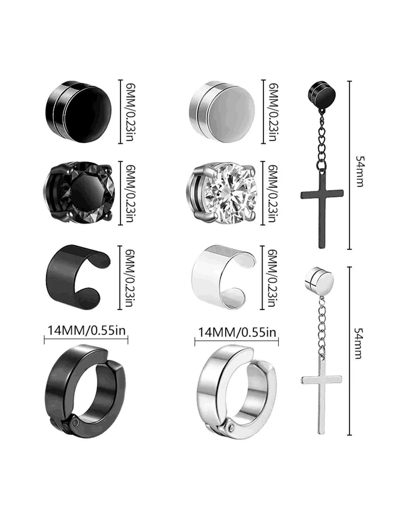 Mens Fashionable Clip On Earrings Set | Non Piercing Magnet Zircon Stainless Steel lifestyle view