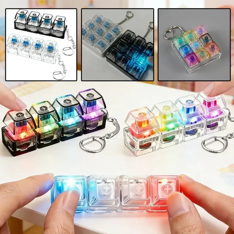 Portable LED Keyboard Keychain Click Button Stress Reliever Desk Accessory