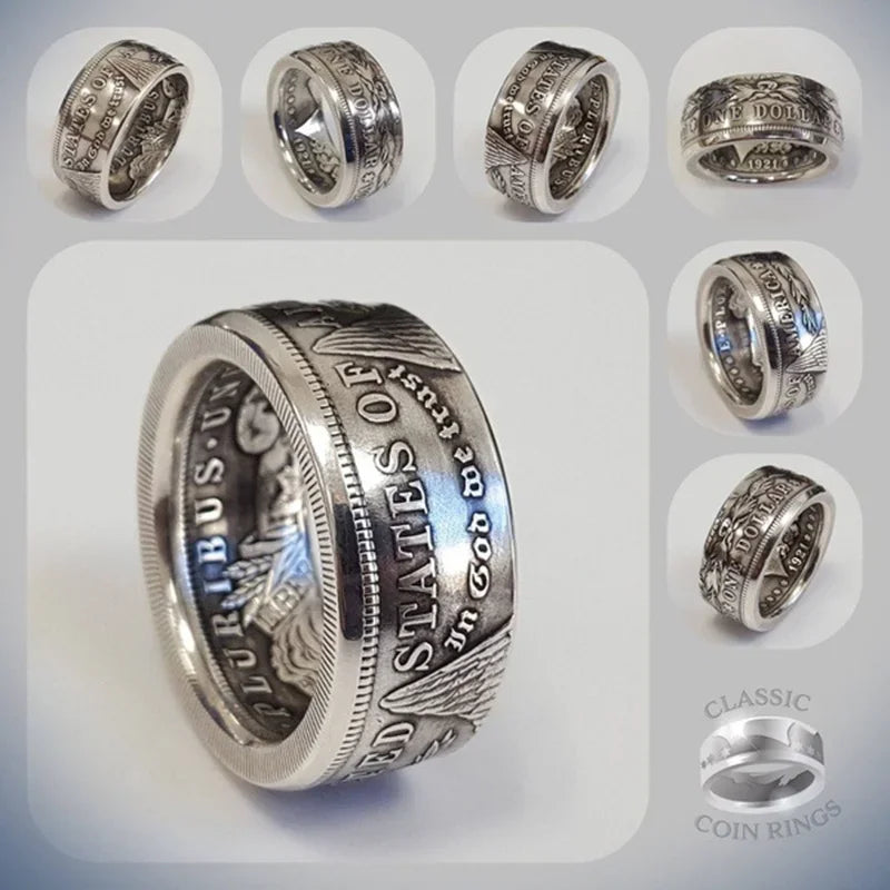 New S925 Sterling Silver Ring Thai Silver Vintage National Emblem Motto Ring For Me additional angle