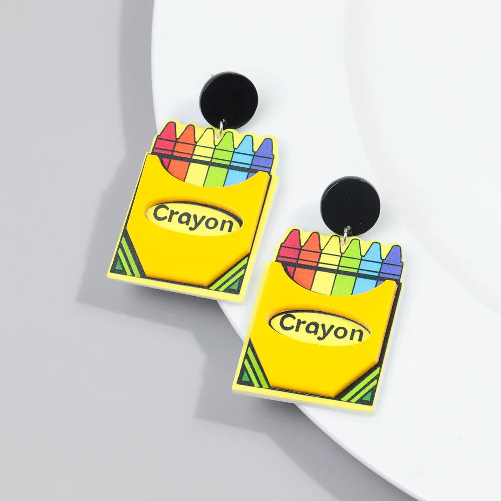 Acrylic School Drop Earrings | Teacher's Day Jewelry Gift Set alternate view