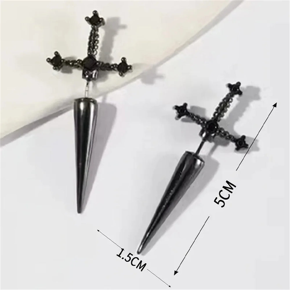 2pcs Gothic Sword Stud Earrings | Vintage Punk Crystal Dagger Ear Jewelry alternate view