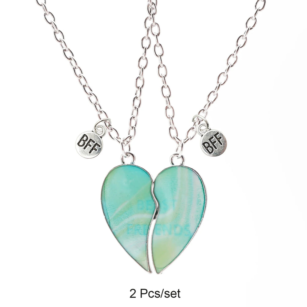 Broken Heart Best Friends Pendant Set | Magnetic Adjustable Lover Necklace for Women lifestyle view