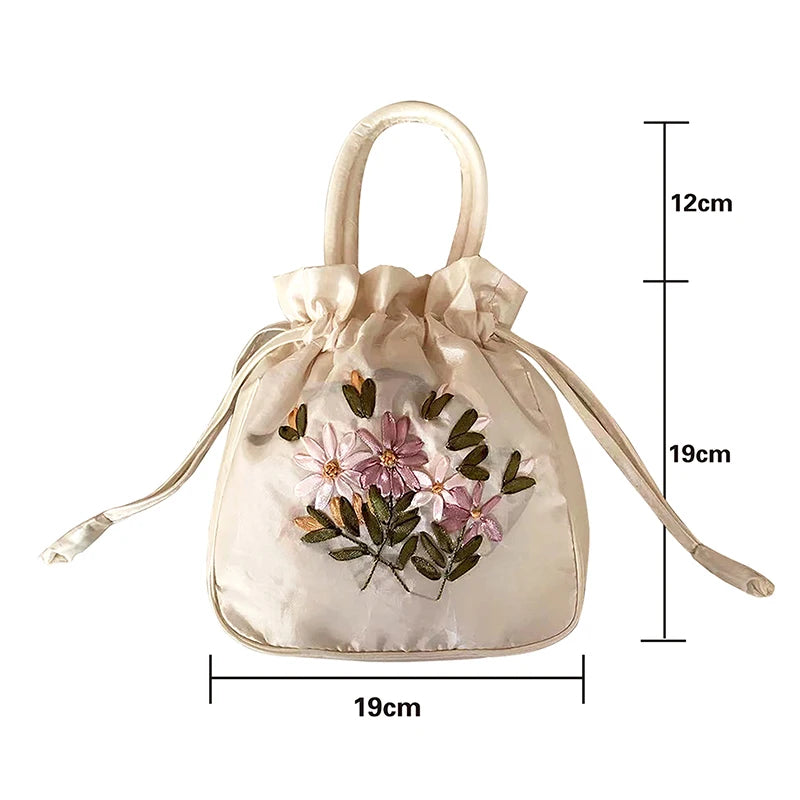 ZTBBAO Embroidered Flower Bucket Bag | Small Top Handle Handbag for Women lifestyle view