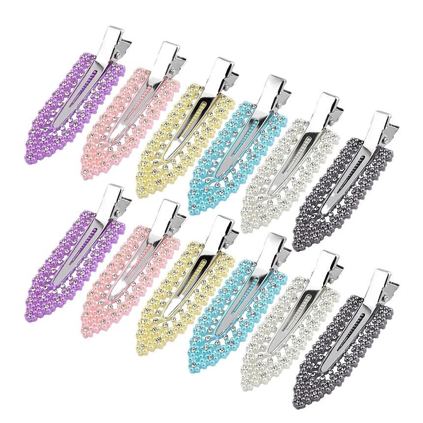 12Pcs Elegant Shiny With Pearls , Imitation Diamonds, Plastic Rhinestone Leaf Hair Cl alternate view