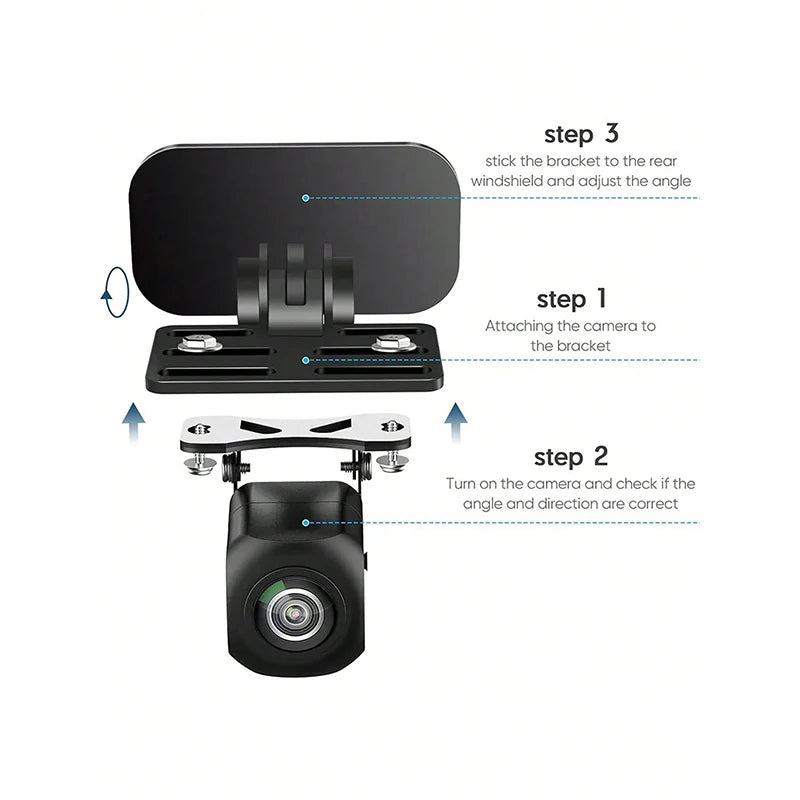 Universal Rear Camera Mount: ABS Windshield Bracket, No-Drill Peel & Stick, Adjusta additional angle