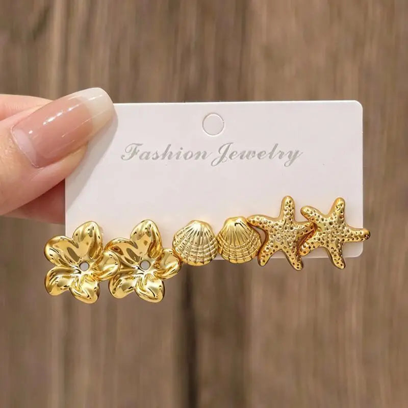 2/3/8 Pairs Golden Bohemian Earring Set, Elegant Stylish Statement Earrings with Flow alternate view