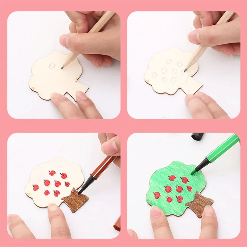 20pcs Montessori Kids Drawing Toys Wooden DIY Painting Stencils Set Craft Toy Coloring close-up view