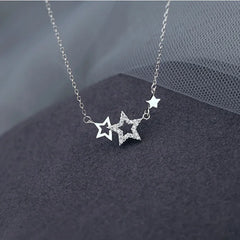 925 Silver Star Necklace for Women | Sweet Cute Zircon Pendant Choker