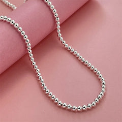 925 Sterling Silver Round Bead Chain Necklace 4/6/8mm Smooth Ball Beads 40-60CM Choke alternate view