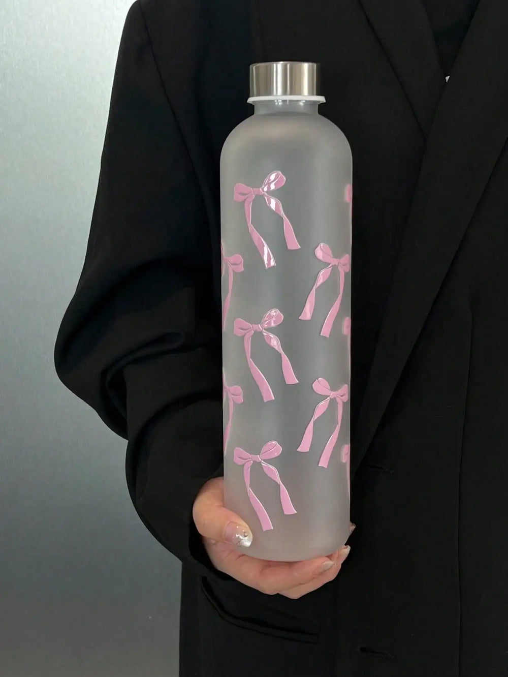 1000ml matte water cup | Original bow print design | Student cup frosted bow, stainle lifestyle view