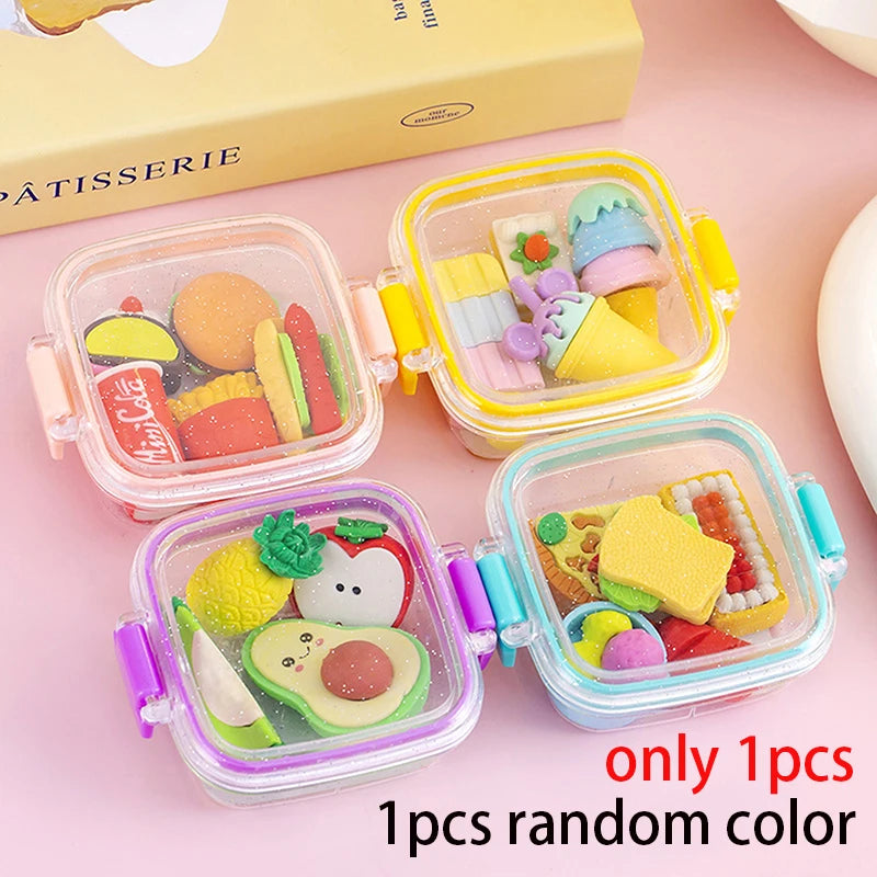 Creative Lunch Box Eraser Set Various Lovely Eraser Soft Pencil Eraser School Students S detail view