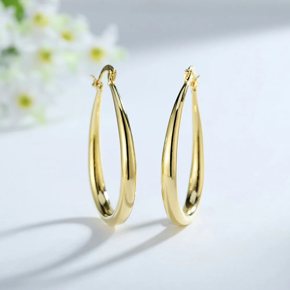 925 Sterling Silver 18K Gold Plated Oval Earrings 4.4cm