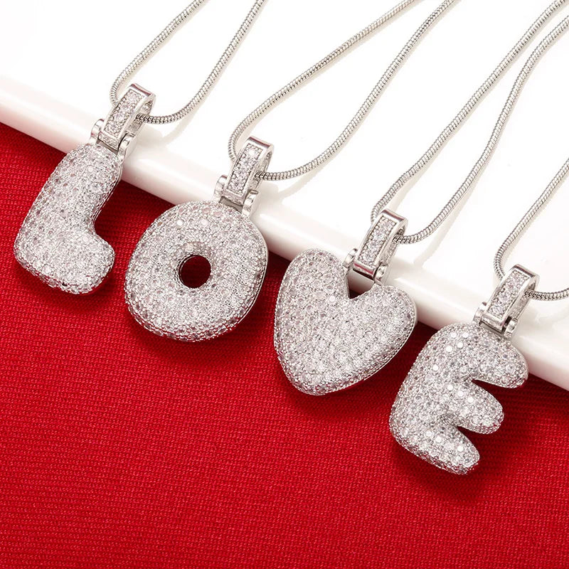 Silver Bubble Initial Letter Necklace | Customizable 26 Letters Pendant Jewelry for Wo close-up view