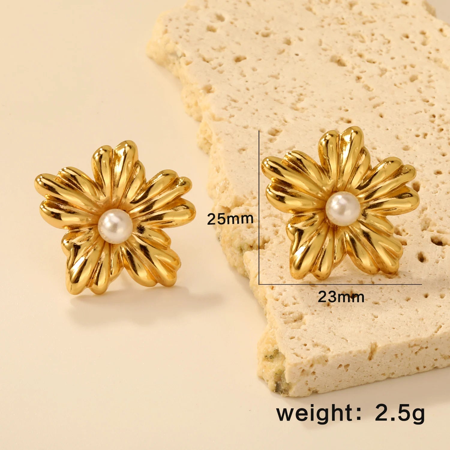 LUXUKISSKIDS Fairy Flower Earrings Stud | Gold-Plated Stainless Steel Piercing Jewelry close-up view
