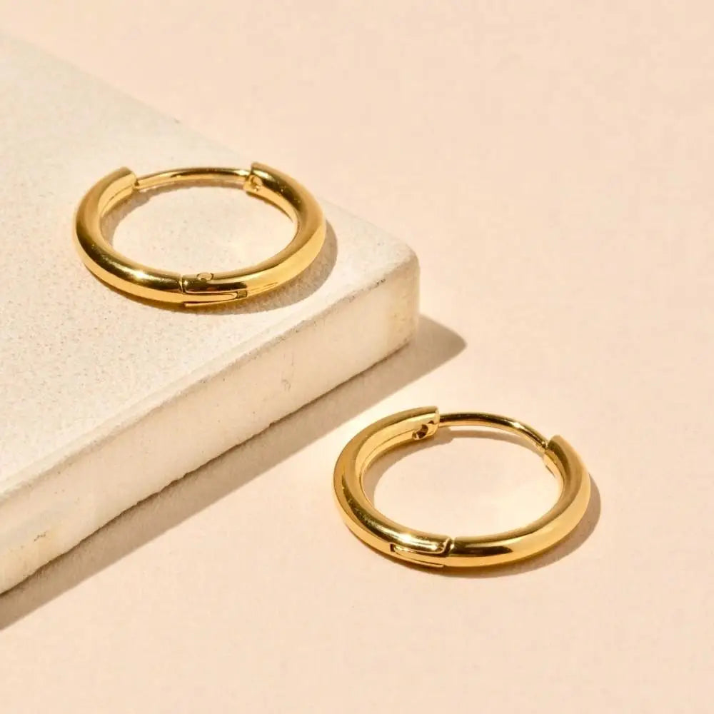 6/8/10/12/14/16mm Stainless Steel Huggie Hoop Earrings For Women Stackable Gold Color close-up view