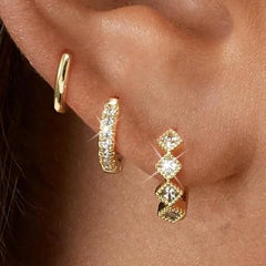 3 PCS Exquisite Zircon Little Huggies Hoop Earrings Set for Women Stainless Steel Unique detail view