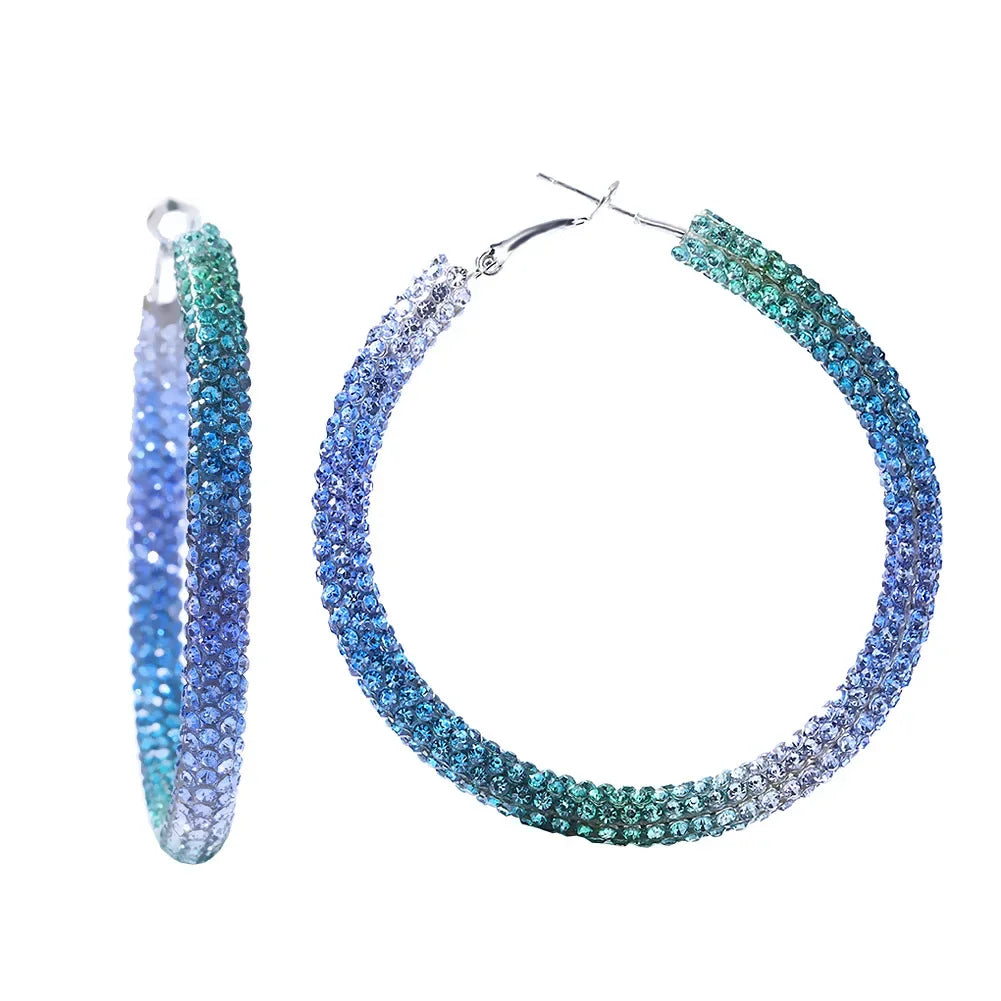 Y2K Blue Crystal Hoop Earrings Korean Fashion Charms Circular Ring Earrings for Wom additional angle