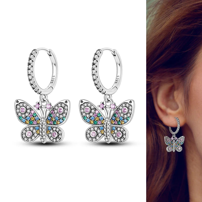 Hot Sale 925 Sterling Silver Heart Earrings Fit Original Charms Hoop Earrings For Wome close-up view