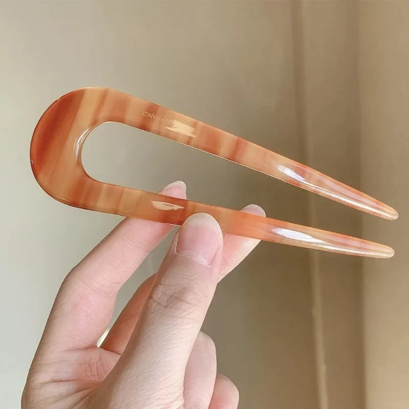 1/2/3/5pcs U-shaped Acrylic Hairpin for Women Elegant Temperament Ponytail Hair Clip F close-up view
